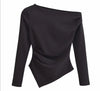 Asymmetric Ruched Long-Sleeve Top Trio