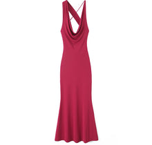  Burgundy cowl neck backless slip dress