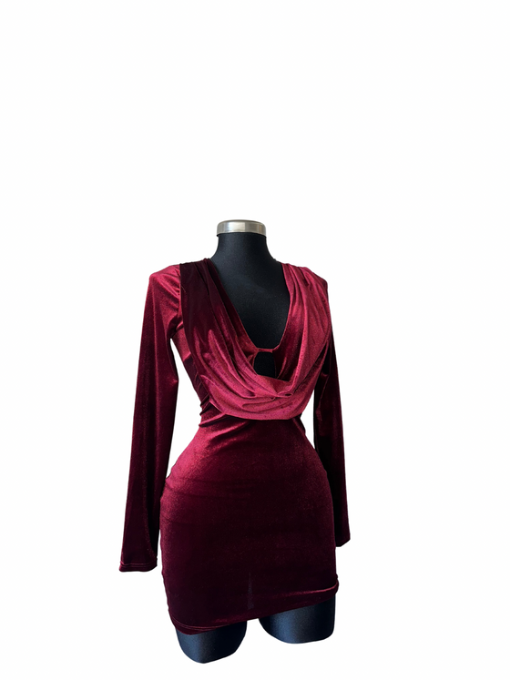 Velvet Ruby Drape-Back Dress