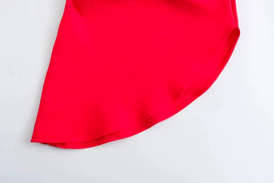 Asymmetrical One-Shoulder Red Blouse