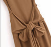 Camel Sleeveless Midi Dress with Back Bow Detail