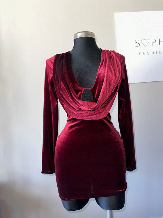 Velvet Ruby Drape-Back Dress