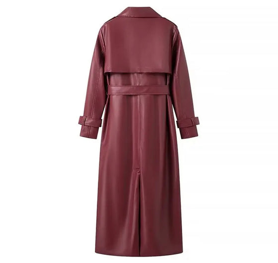 Dark cherry coat faux lether