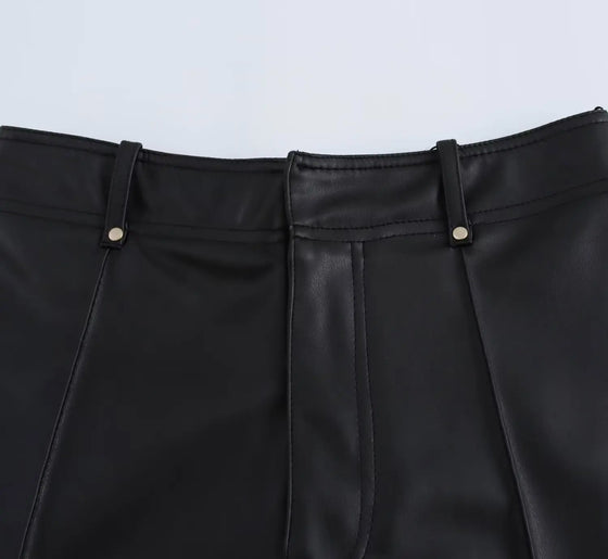 Black High-Waisted Wide-Leg Faux Leather Pants