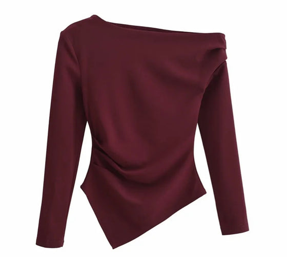 Asymmetric Ruched Long-Sleeve Top Trio