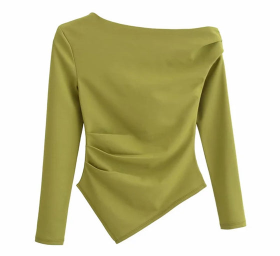 Asymmetric Ruched Long-Sleeve Top Trio