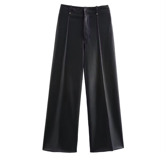 High-Waisted pants Faux Leather Wide-Leg Pants