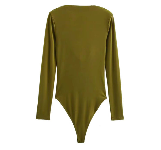 Olive Allure Draped Bodysuit for Effortless Elegance