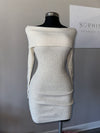 Glitter Cozy Ivory Knit Off-Shoulder Dress