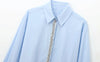 Baby blue Elegant Crystal-Trimmed Cropped Shirt