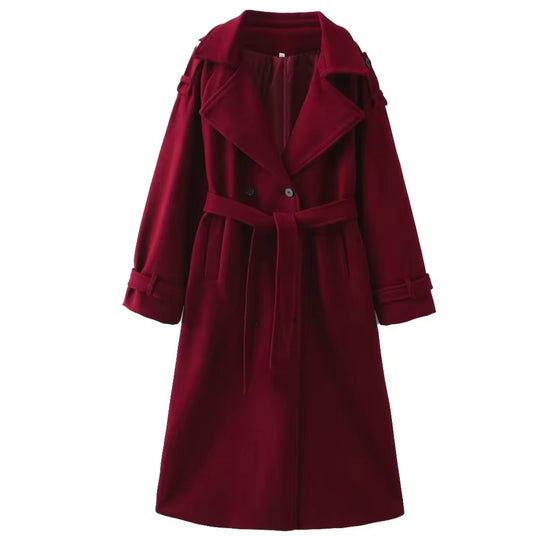 Ruby Radiance Timeless Belted Coat for Elegant Statements