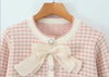 Pink Elegance Bow Accent Cardigan with Pearl Details