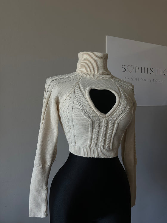 Heart-Cutout Knit Sweaters: Gray and Cream Edition