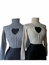 Heart-Cutout Knit Sweaters: Gray and Cream Edition