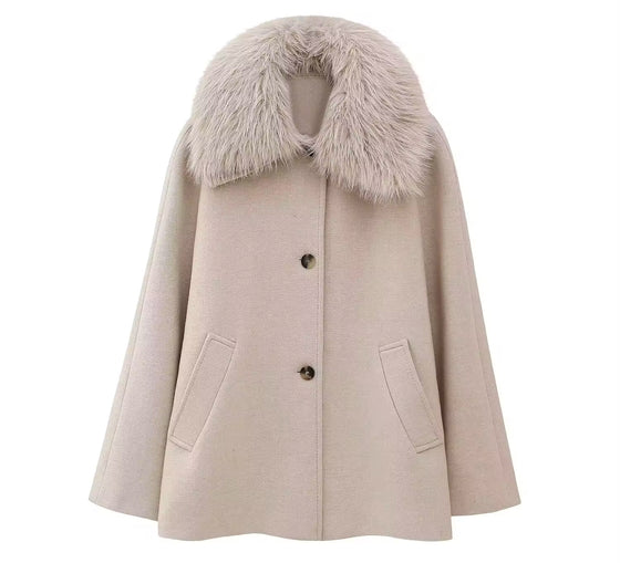 chic and elegant beige cape-style coat