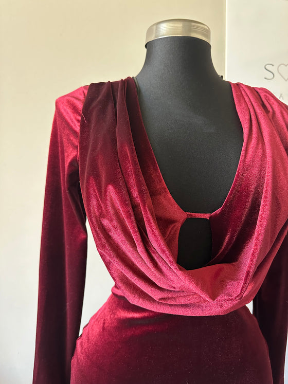 Velvet Ruby Drape-Back Dress