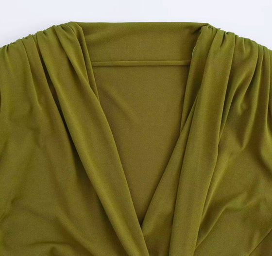 Olive Allure Draped Bodysuit for Effortless Elegance