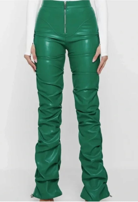 Free gift Green scrunch pants leather