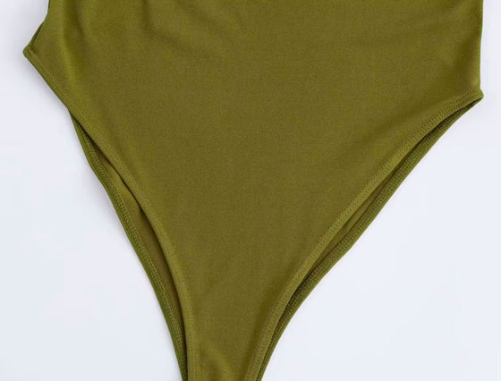 Olive Allure Draped Bodysuit for Effortless Elegance