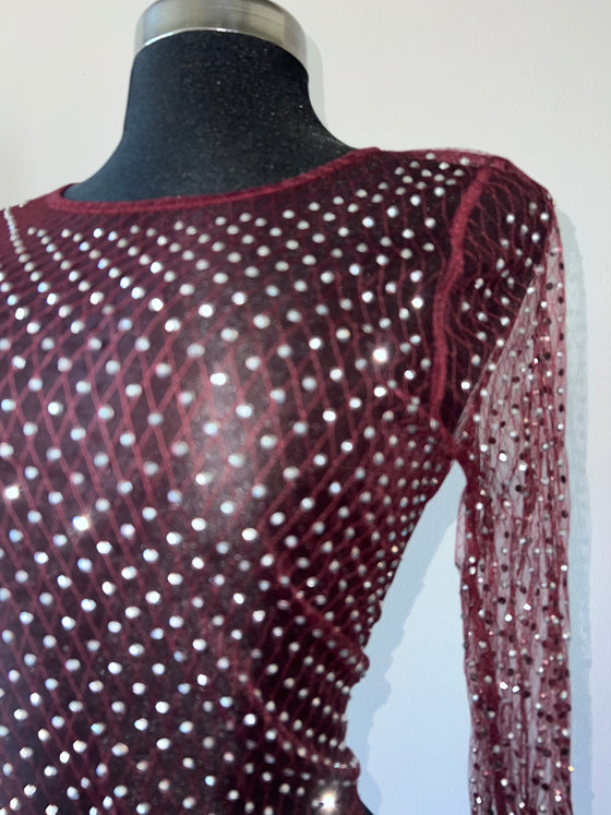 Burgundy Sheer Garnet Sparkle Top