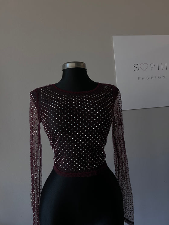 Burgundy Sheer Garnet Sparkle Top