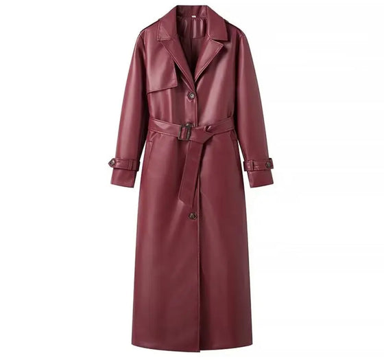 Dark cherry coat faux lether