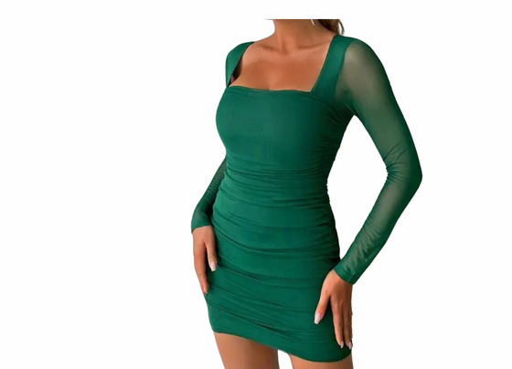 Elegant Ruched Dresses: Red, Black, and Green Collection