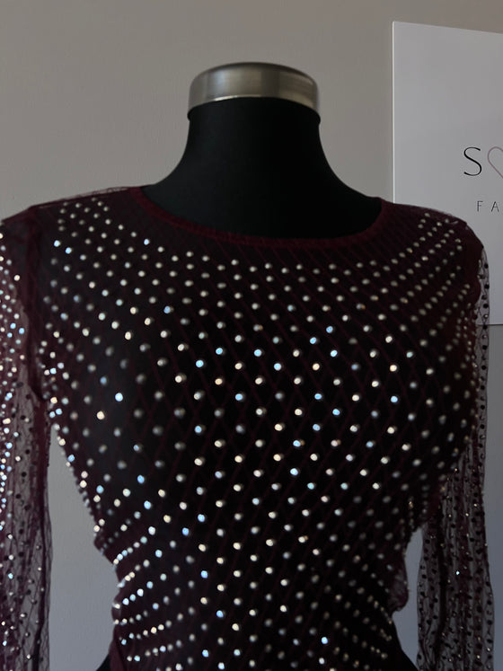 Burgundy Sheer Garnet Sparkle Top