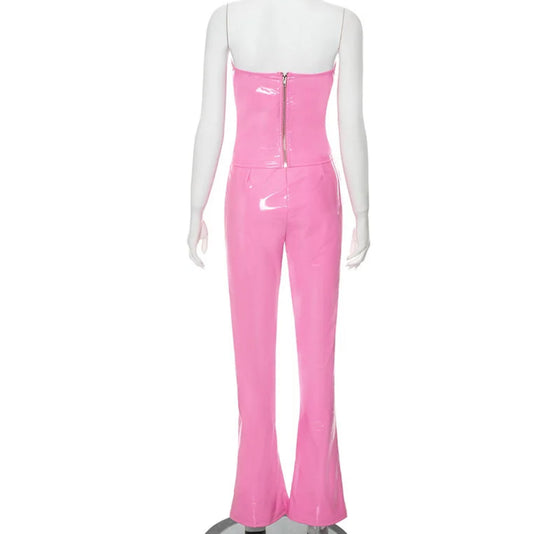 Lether pink corset set