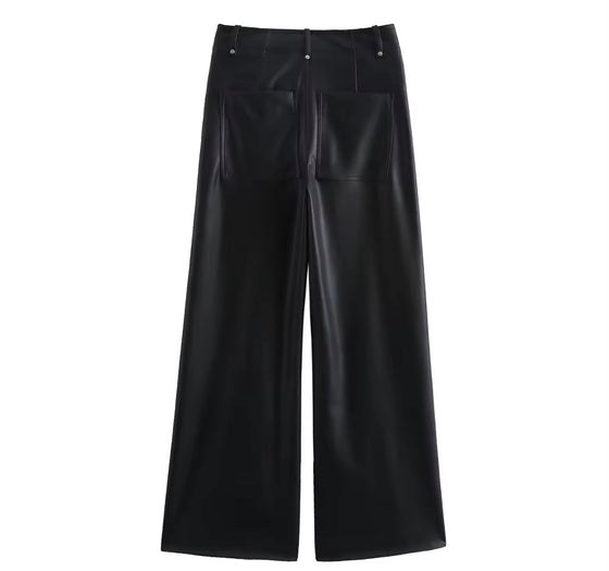 High-Waisted pants Faux Leather Wide-Leg Pants