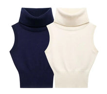  Blue and white Classic Sleeveless Turtleneck Knit