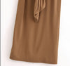 Camel Sleeveless Midi Dress with Back Bow Detail