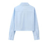 Baby blue Elegant Crystal-Trimmed Cropped Shirt