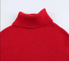 Bold Red Asymmetric Turtleneck Sweater