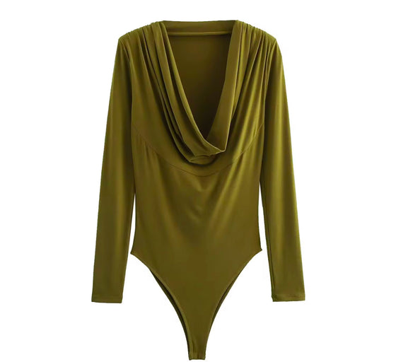 Olive Allure Draped Bodysuit for Effortless Elegance