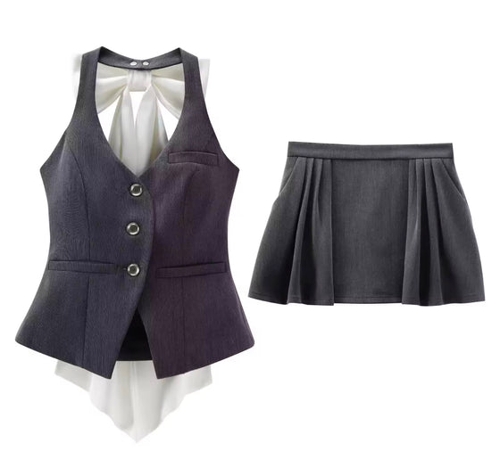 Modern Academic Vest Skirt Set