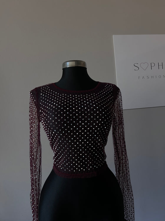 Burgundy Sheer Garnet Sparkle Top