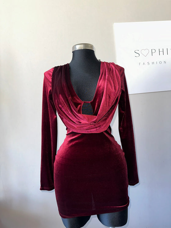 Velvet Ruby Drape-Back Dress