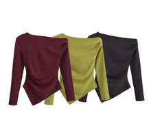  Asymmetric Ruched Long-Sleeve Top Trio