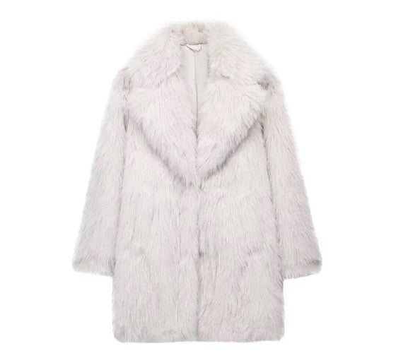 White Elegant White Faux Fur Coat