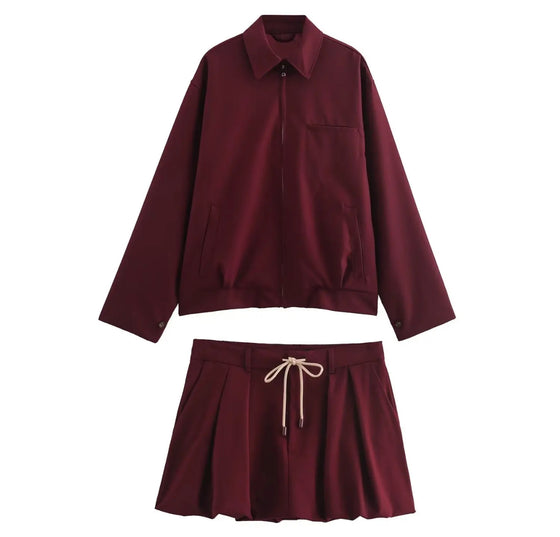 Burgundy set skirt and sweater