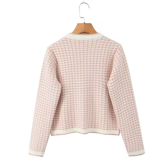 Pink Elegance Bow Accent Cardigan with Pearl Details