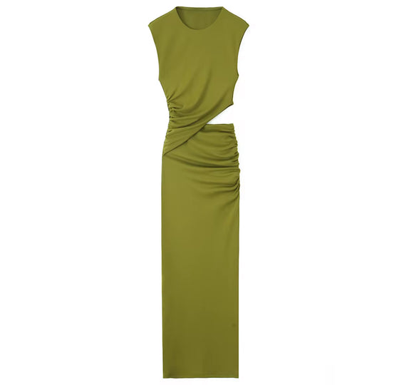 Olive ruched cut-out maxi dress