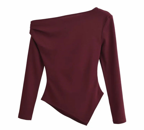 Asymmetric Ruched Long-Sleeve Top Trio