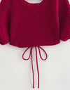 Crimson Cozy Cropped Knit Top with Statement Details