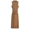 Camel Sleeveless Midi Dress with Back Bow Detail