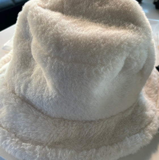 White Furry Bucket Hat
