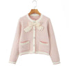 Pink Elegance Bow Accent Cardigan with Pearl Details