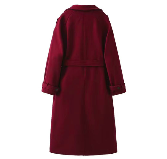 Ruby Radiance Timeless Belted Coat for Elegant Statements