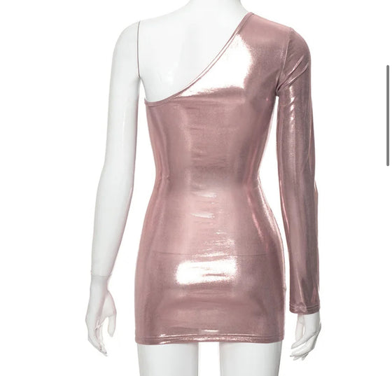 Metallic pink mini dress